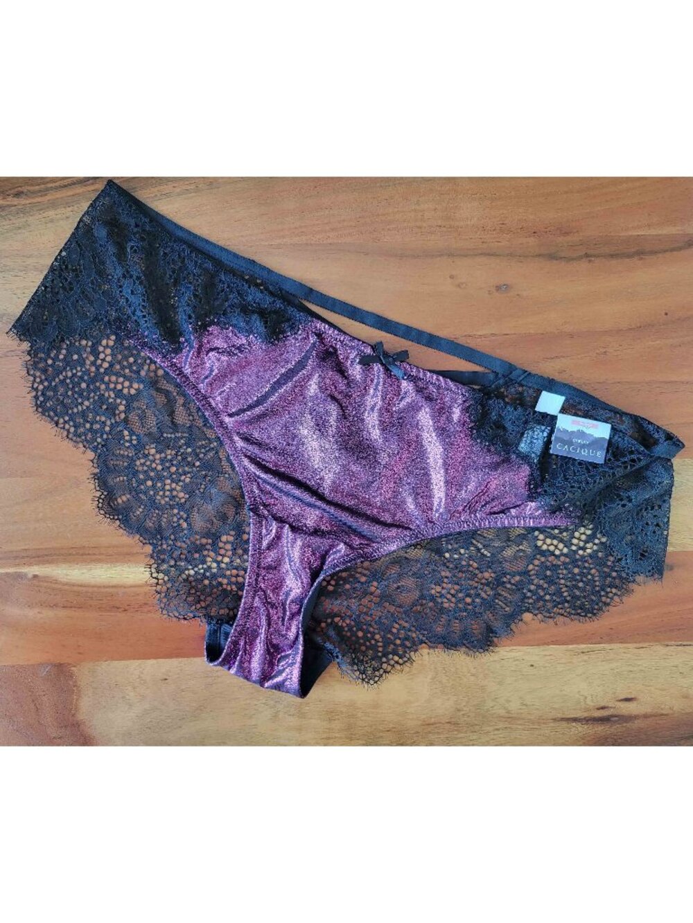 Cacique 14/16 Black Lace Purple Shimmer Cheeky Bikini Whimsigoth Dark Romantic
